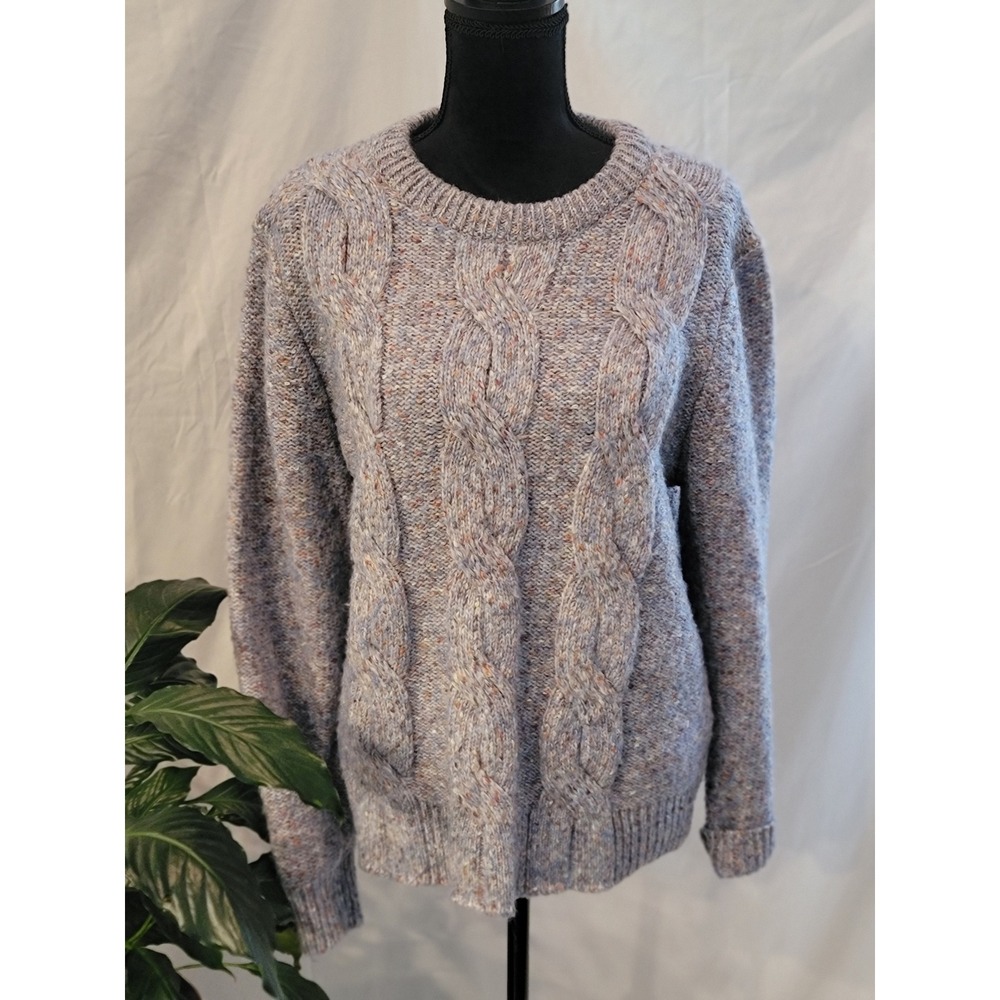 A New Day Womens Large Blue Marled Cable Knit Crewneck Pullover Sweater L